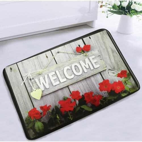 Shabby Wood Grain Flower Bathroom Mat Red Floral Non-slip Bath Floor Rugs Washable Home Decor Bedroom Kitchen Foot Mats Carpet