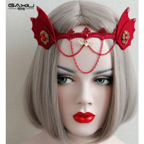 Red Demon Headbands For Women Girls Lace Gothic Headdress Female Cos Play Party Fashion Hair Jewelry Wedding Decorations 2019
