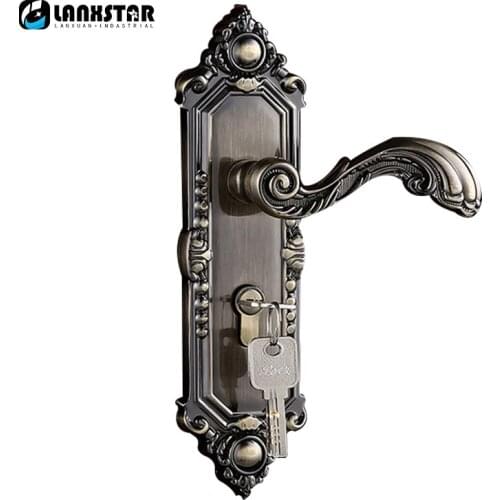 LANXSTAR Manufacturer Direct Sale Hard Strength Zinc Alloy Indoor Handle Lock Mechanical Key Mute Cylinder Wood Door Handle Lock
