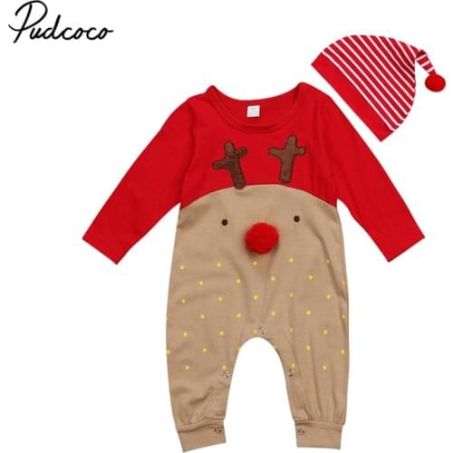 Christmas Children Jumpsuit Wear Cute Newborn Infant Baby Boy Girl Kid Deer XMAS Romper Playsuit Clothes Hat Long Sleeve Outfits