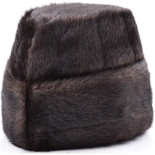 Male Autumn Solid Thicken Bomber Hats Mens Winter Imitation Mink Fur Caps Warm Earwarmer Unisex Womens Caps Size:56cm-59cm