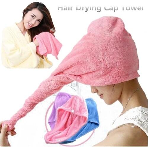 Girls Hair Drying Hat Quick-dry Hair Towel Bath Cap Hat Coral Fleece Microfiber Solid Towel Strong Absorption Hair Dry Caps
