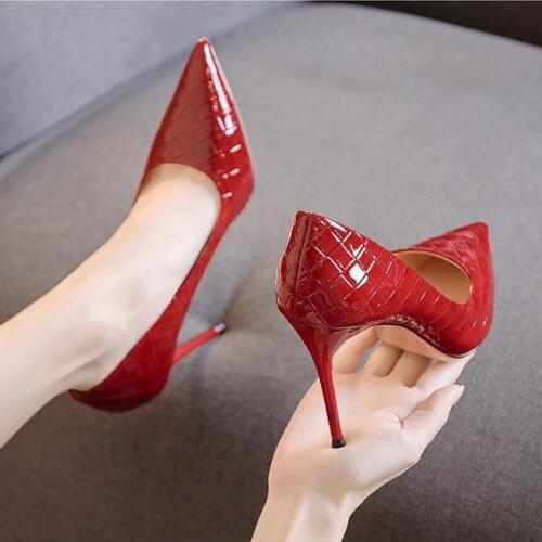 Women Genuine Leather Thin High Heels Pumps Slip-on Pointed Toe Dress Wedding For Ladies 2021 New Design Shoes Stiletto K0015