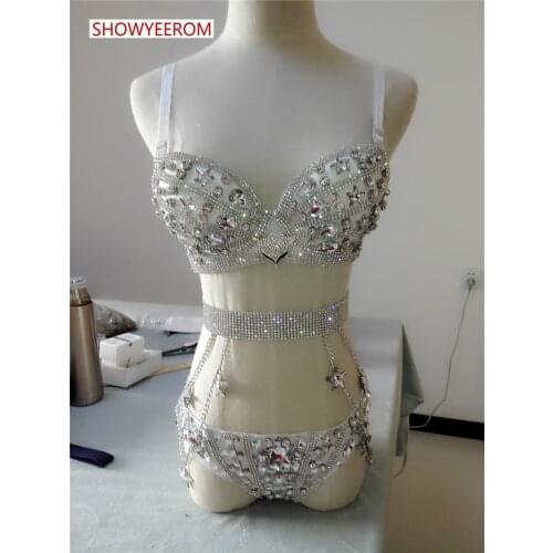 Female sexy fashion cute bikini bikini bra, rhinestone fox decorated DJ dance model underwear set stage costume