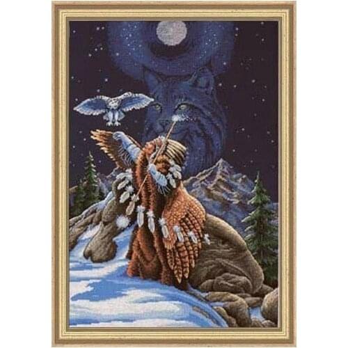 100% egypt COTTON Beautiful Lovely Counted Cross Stitch Kit Sacred Connection Old Man Owl Starry Night dim 03869