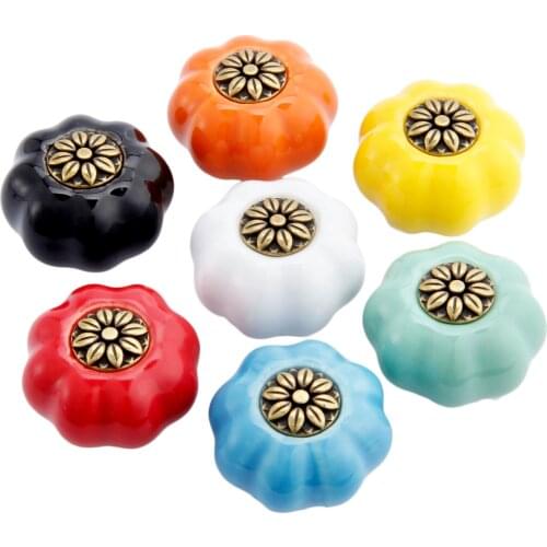 1x Ceramic Cabinet Knob Drawer Pull Handle Pumpkin Design Porcelain Handle Cupboard Door Knob Kids Furniture Pull