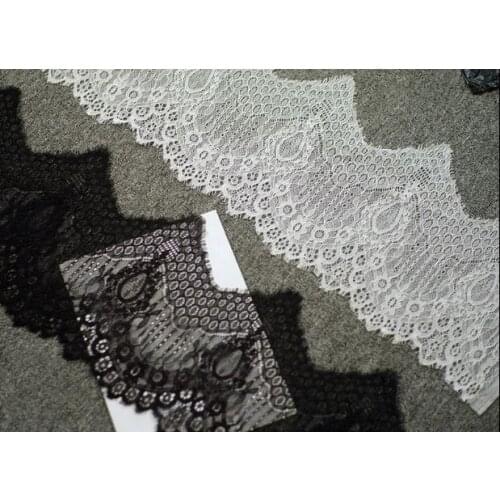 3M/lot 24cm wide corded Eyelash Lace Trim black white clothes Curtains Decoration Sewing Lace Fabric For Dress lingerie Making