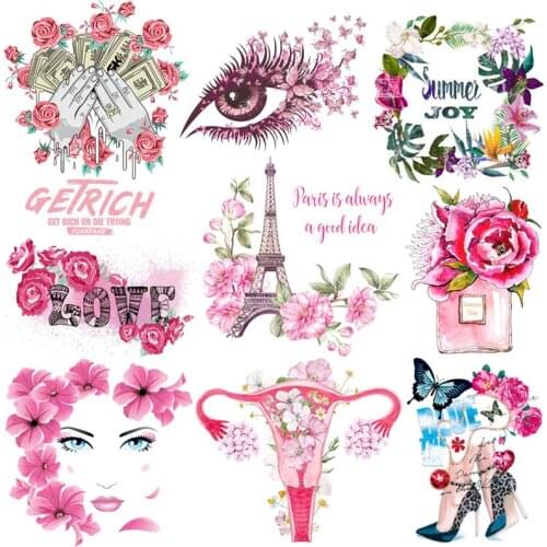 DIY Flower Heels Patch Applique Thermal-Stickers On Clothes Perfume Stripe Iron-On Transfers For Clothing Women Fashion Decor