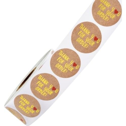 Free shipping 5000 pieces/pack round kraft paper golden black letter hot stamping red heart thanks to baking sticker