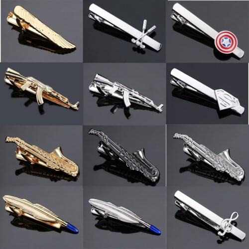 DY Fashion men business Sax feather wings, gun super man gold and silvery tie clip Free Delivery