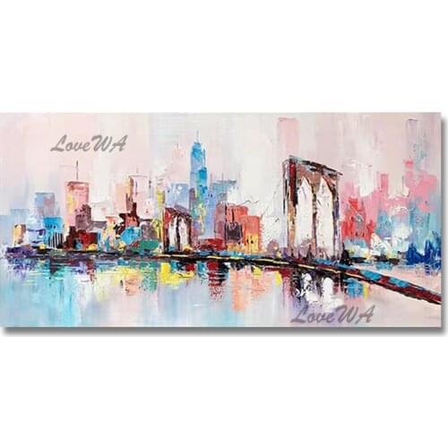 City Building Scenery Wall Canvas Picture Art Unframed Hand Painted Modern Abstract Textured Oil Painting Quality Artwork Piece