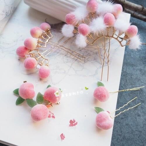 Hanfu express plush peach hair hair bulbs of hairpin girls pink peach clip