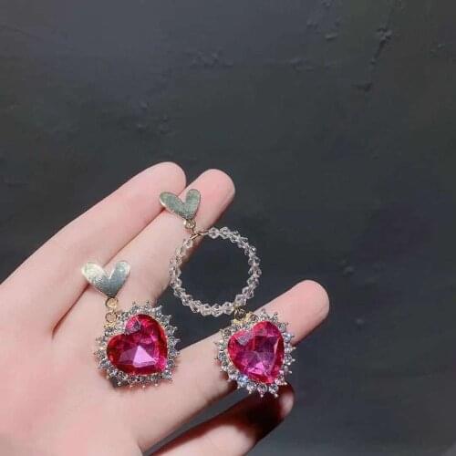 Classic Ruby Earrings Crystal Dangle Red Elegant Romantic Sparkling Exquisite Fashion Jewelry For Party Wedding Luxury Jewel