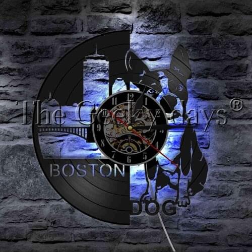 French Bulldog Vinyl Record Wall Clock With LED Backlight Home Decor Wall Watch Pet Puppy Dog Animal Decorative Lighting