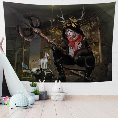Aesthetic Anime Tapestry Wall Hanging Thin Printed Wall Tapestry Antlers Girl 2021 Home Bedroom Decoration 0.75*1/1.3*1.5/1.5*2m