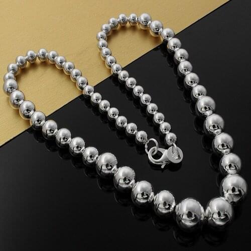 Popular brands 925 Sterling Silver Smooth Beads Necklace for Women or Men Classic fashion Party Wedding Gifts luxury Jewelry