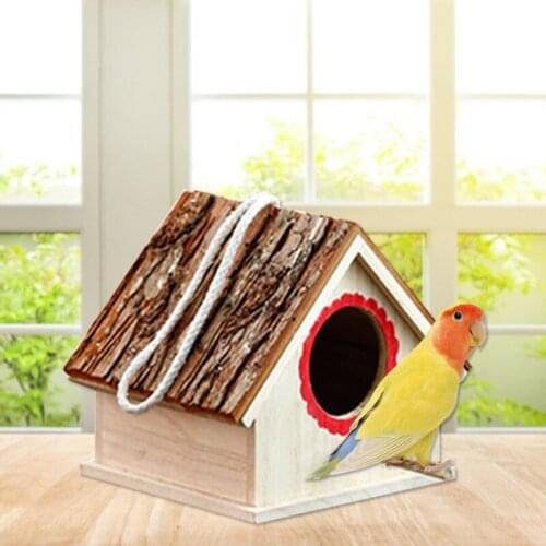 Hanging Wooden Birdcage Natural Wooden Bird House Resting Place Wall-mounted Garden Outdoor Birdhouse Wooden Box