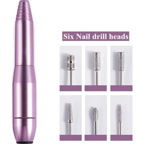 Ladymisty Portable Electric Nail Drill Machine Pen 6 Bits Nail Nursing Kit Pedicure Manicure Polish Handle Machine Kit