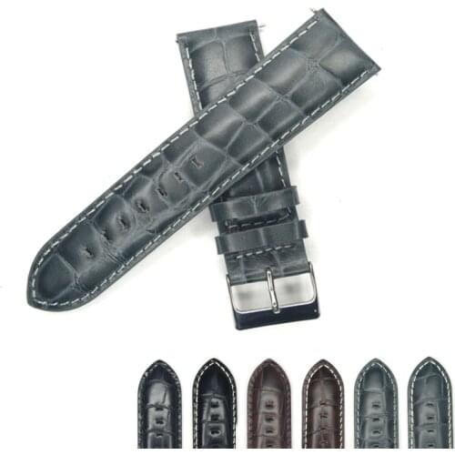 24mm Alligator Watch Strap Crocodile Calf Genuine Leather Watch Band Gray Black Brown Watchband with Spring Bar Stainless Steel