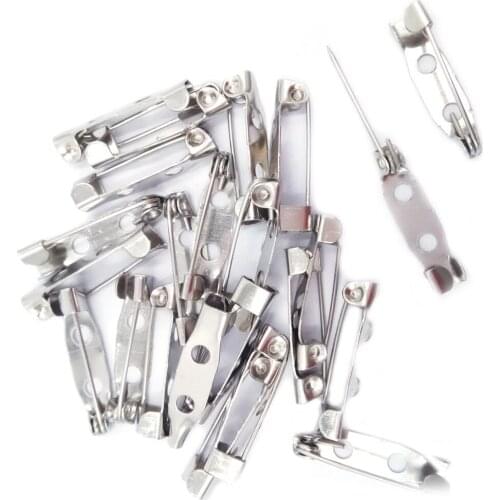Rhodium Plated 2 Hole 20mm 1000pcs Brooch Base Back Bar Badge Safety Pins Brooch Pins Jewelry Findings Accessories BSP08
