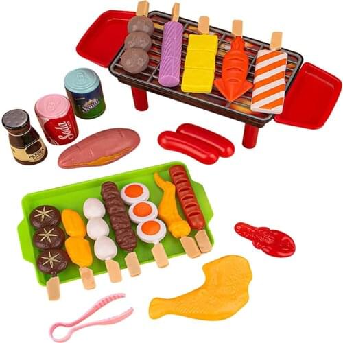 Pretend Play Barbecue Grill Toys Children Kitchen Simulation Food Toys BBQ Set Play House Cooking Games Meat Skewers