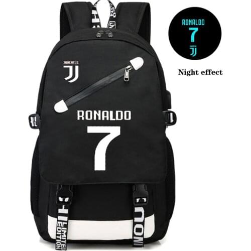 Usb Charging Luminous Ronaldo Backpack School Bags for Boys Teenage Back Pack Men Large Capacity Black Teen Bagpack 2020 New
