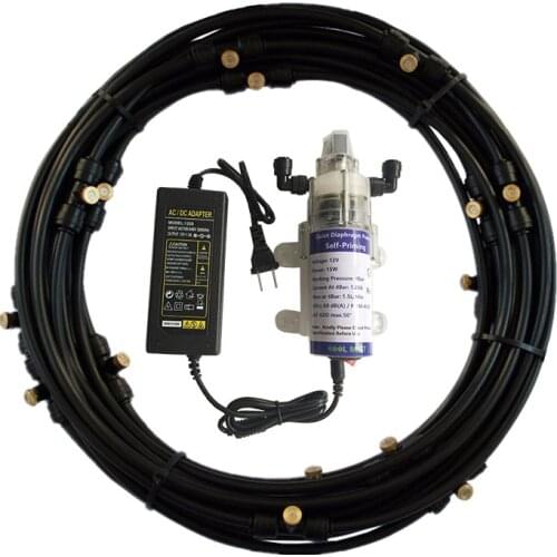 S284 New noiseless 12V 15W 1.5L/Min self priming water pump 6M/9M/12M watering kit mist cooling system brass nozzles sprayer