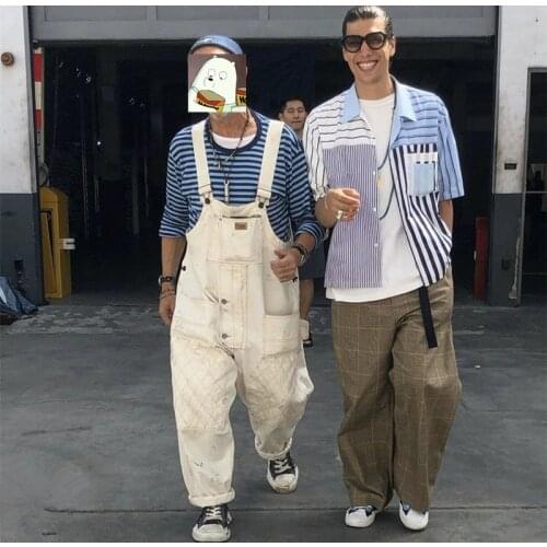 Firmranch Spring/Autumn Men Amekaji Multi-pockets Bib Pants For Men Overalls jumpsuits Loose American Casual Suspenders Trousers