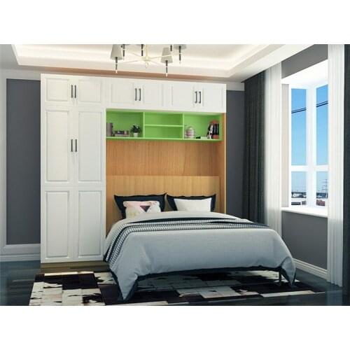 Modern design white plywood wall bed with wardrobe