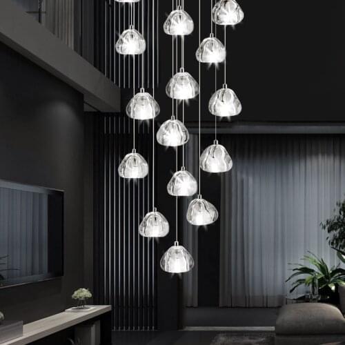 Modern Round Transparent Shape Crystal Glass Ball LED Pendant Lights Duplex Apartment Bar Villa Spiral Staircase Long Chandelier