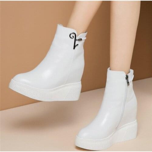 Winter Platform Pumps Shoes Women Genuine Leather Wedges High Heel Ankle Boots Female Round Toe Fashion Sneakers Casual Shoes