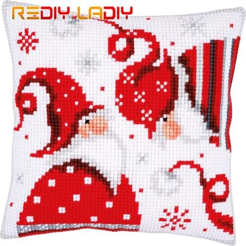 Cross Stitch Cushion Cover Christmas Gnomes A Pillow Case Pre-Printed Canvas Acrylic Thick Yarn Cross-stitch Needlepoint Kits
