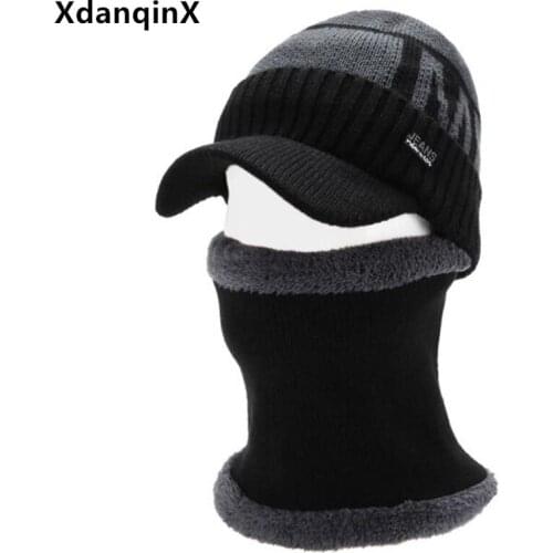 XdanqinX Mens Winter Hat Plush Thick Bomber Hats Warm Fluffy Earmuffs Caps Novelty Windproof Neck Guard Knitted Hat Men Ski Cap