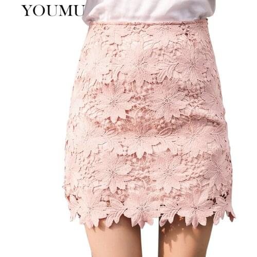 Women Sweet Skinny A-Line Skirt Office Lady 4 Colors Lace Floral Print Empire Waist Mini Skirt Summer Fashion New 200-A636