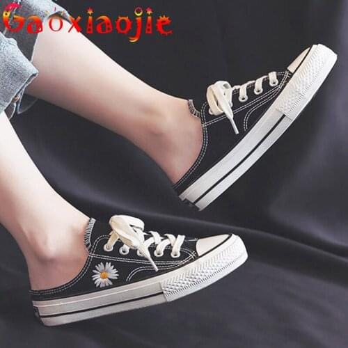Little Daisy Half Slippers Canvas Shoes Women 2020 Spring Summer New Students Shoes All-match One-step Non-heel Lazy Shoe Flats