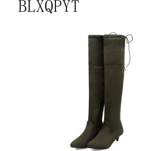 BLXQPYT Winter Autumn Long Boots Big Size 33-48 Over The Knee Boots Women Med Heels Zip Pointed Toe Platform Knight shoes Z806