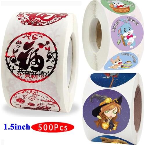 1.5inch 500Pcs Cute Happy Holiday Aesthetic Stickers Halloween Easter Kawaii Scrapbooking Seal Label Gift Packaging Stationery