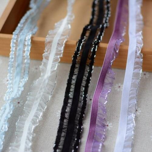 1M Elastic Pleated Silver Tulle Lace Ribbon Sky Blue Lace Fabric Trim For Clothes Sewing Decorations koronka dentelle encaje YU7