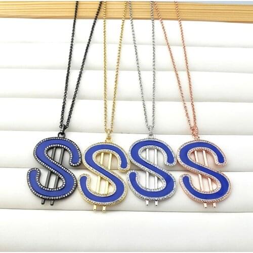 1Pcs New Arrival Jewelry Supplies Enamel blue dollar Charm CZ pave Pendant Necklace For Women gift NK487