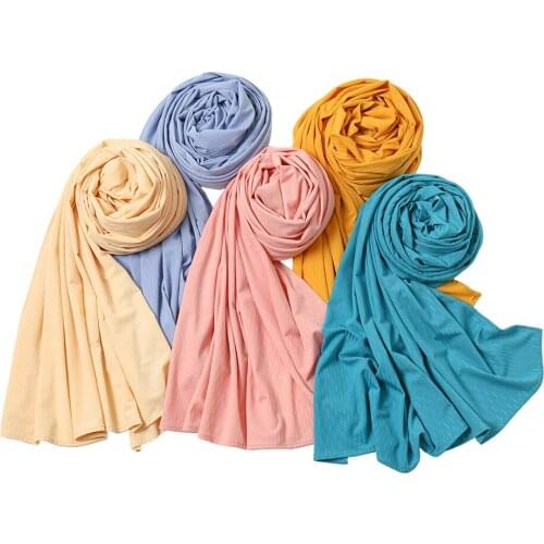 Newest Stripe Crinkle Cotton Scarf Hijabs Long Shawls Muslim Headscarf Turbans Large Size Head Waps 1PC Retail
