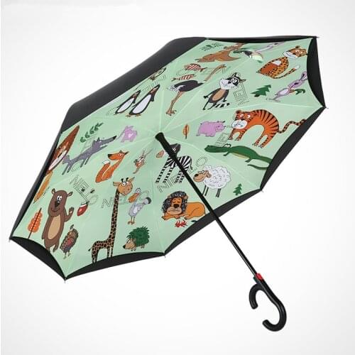 115cm 2-3persons auto open C-Hook self-defense Enlarge double layers Reverse hands-free umbrella Inverted standing parasol