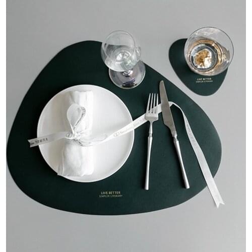 2pcs/set Tableware Wine Pad Placemat Table Mat PU Leather Heat Insulation Non-Slip Simple Placemats Coaster for Dining Table