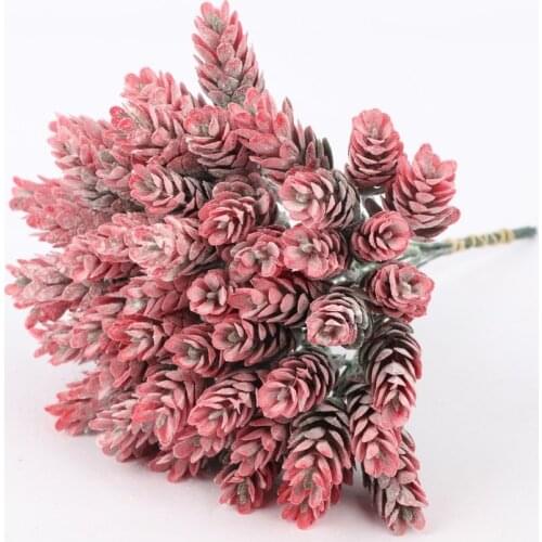 5 Fork Pink Flocking Pine Cone Simulation Plant Flower Arrangement Background Wall Decoration Artificial Flowers