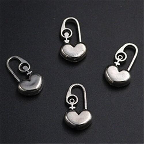 6pcs Silver Plated 3D Heart-shaped Padlock Pendant Retro Necklace Bracelet DIY Metal Handmade Jewelry Findings 27*10mm A1222