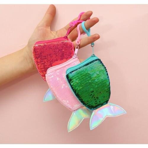 Glittering keyring Coin Purse Girl Small Mermaid Tail bag Sequins Clutch Wallet Women Sequin Bag Decoration
