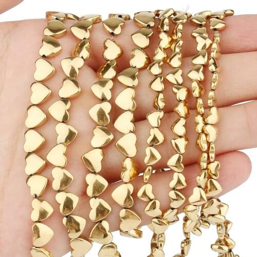 Gold Plated Retention Color Hematite Beads Natural Stone Love Heart Shape Beads For Diy Jewelry Making Necklace 4/6/8mm