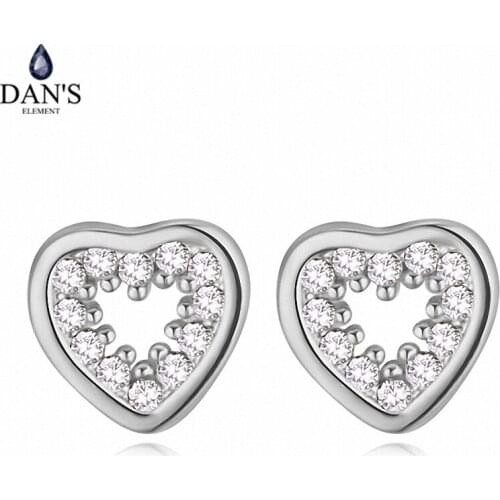 DANS 3 Colors Real Big Brand AAA Zirconia Simple Micro Inlays Fashion Stud Earrings for Women Heart 115017White