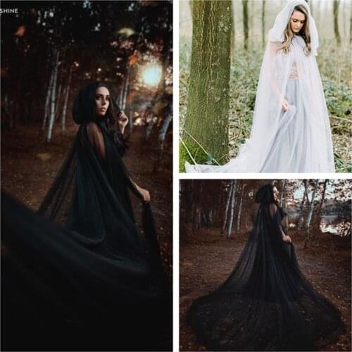 Long Tulle Cape Vintage Elegant Carnival Witch Gothic Wedding Bride Party Soft Women Hood Cloak Capes Cosplay Costume