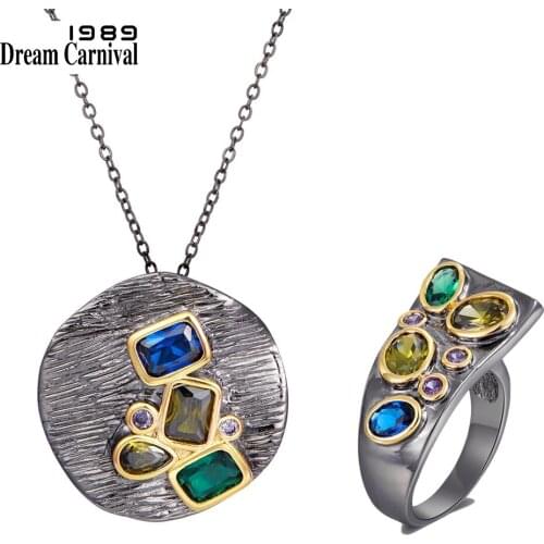 DreamCarnival1989 Barroco Pendant Necklace Ring Jewelry Set for Women Multi Colors Zirconia Thanks Giving Party Gift PR6675S2