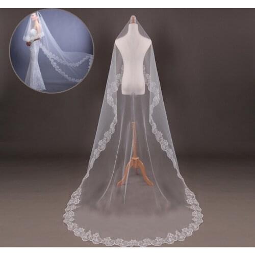 1.3/2.6 Meter White Ivory Cathedral Wedding Veils Long Lace Edge Bridal Veil with Comb Wedding Accessories Bride Wedding Veil